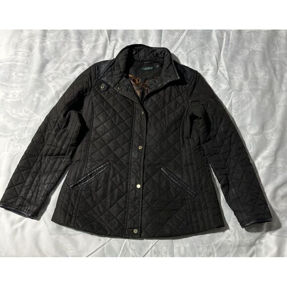 Ralph‎ Lauren Black Quilted Jacket Gold Snaps Size S - Picture 1 of 16